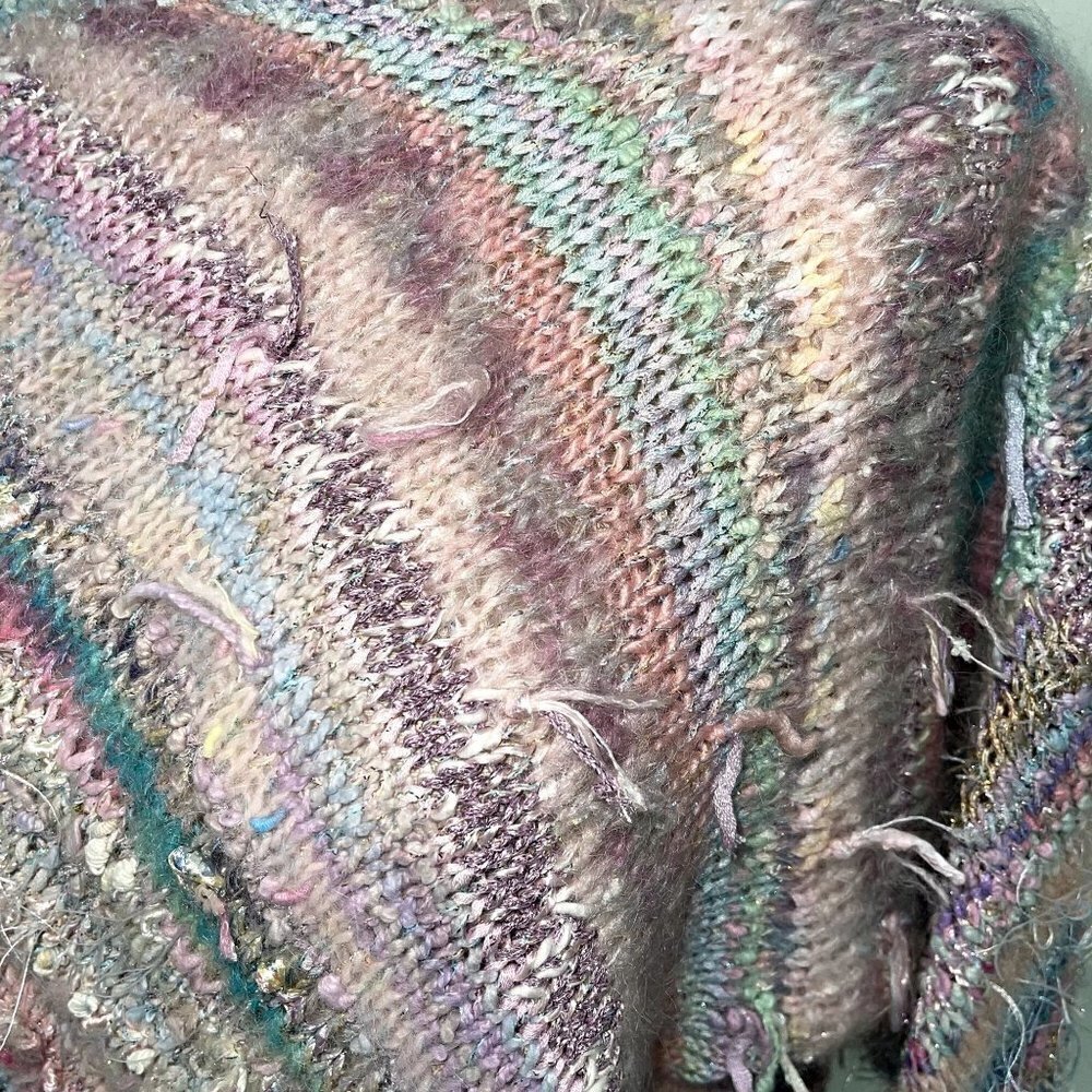 Vintage Womens Pullover Sweater Size Medium Pastel Striped Mixed Knit Handmade - Picture 7 of 13